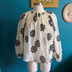 PSophia Cotton Voile Bishop Sleeve Top Embroidered Oversized Size Small Designer